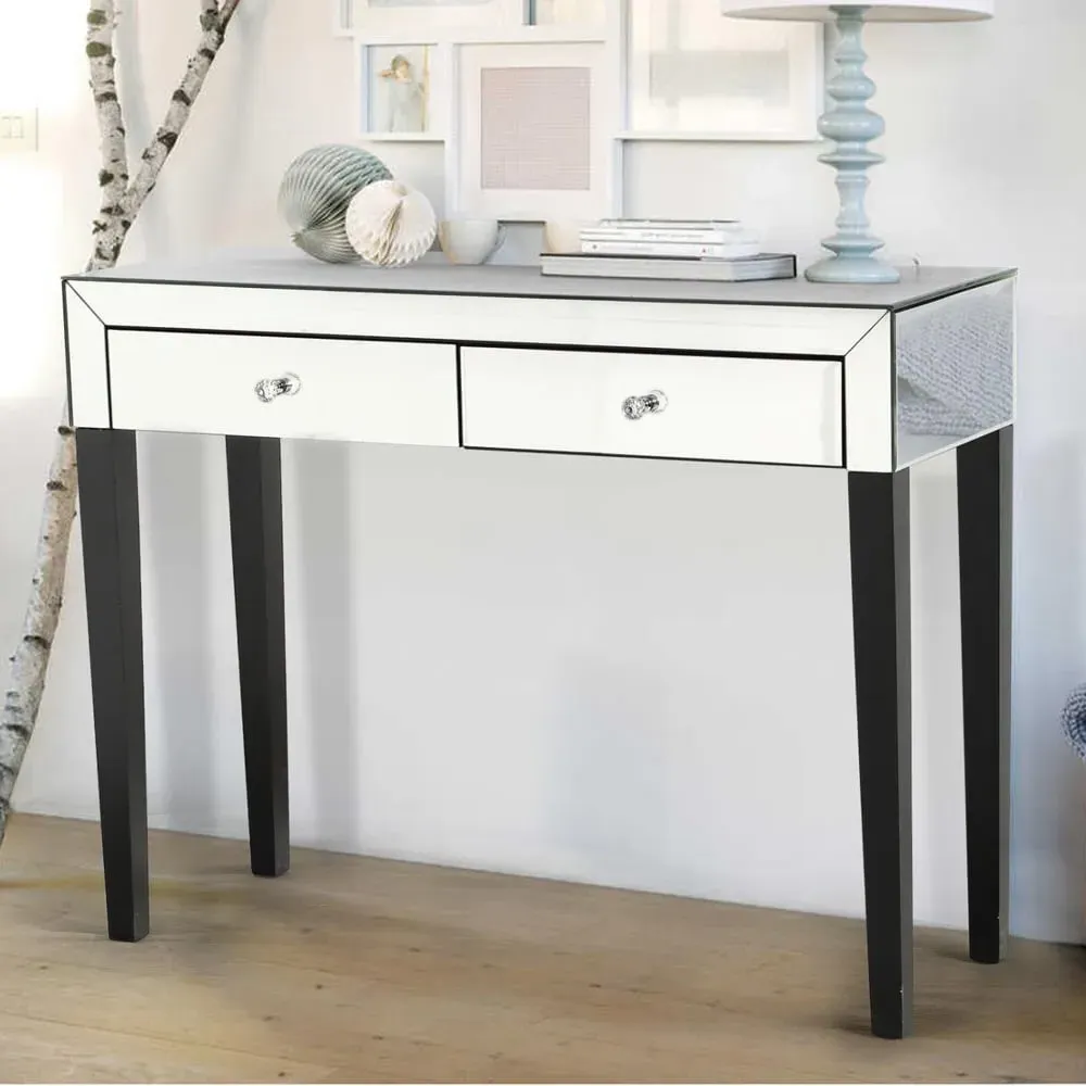 Agalia Mirrored Dressing Table with 2 Drawers - Silver