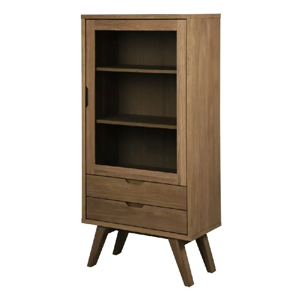 Agnano Display Cabinet with 1 Door 2 Drawers - Smoked Oak