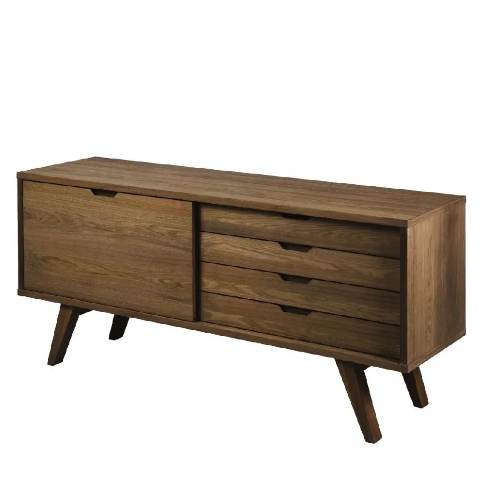 Agnano Wooden Sideboard 1 Sliding Door 4 Drawers - Smoked Oak image
