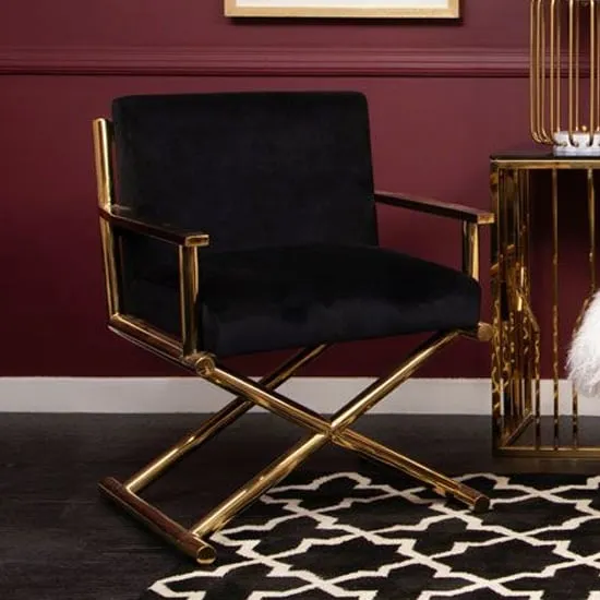 Agnetas Velvet Bedroom Chair with Gold Frame - Black