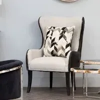 Agoront Wingback Bedroom Chair - Natural, Black Leather