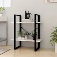 Aharon 2-Tier Bookshelf - White, Pinewood