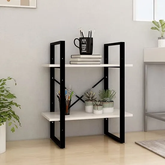 Aharon 2-Tier Bookshelf - White, Pinewood