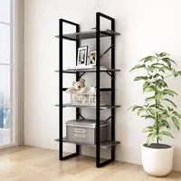 Aharon 4-Tier Bookshelf - Grey, Pinewood