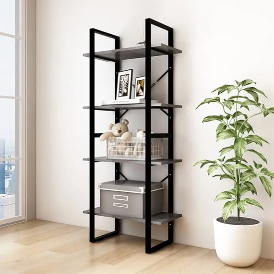 Aharon 4-Tier Bookshelf - Grey, Pinewood