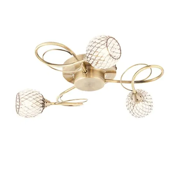 Aherne 3 Lights Semi Flush Ceiling Light - Antique Brass, Glass image