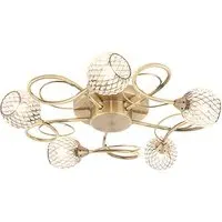 Aherne 5 Lights Semi Flush Ceiling Light - Antique Brass, Glass