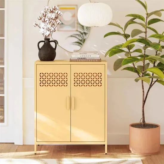 Aiken 2 Door Storage Cabinet - Sun Yellow, Metal