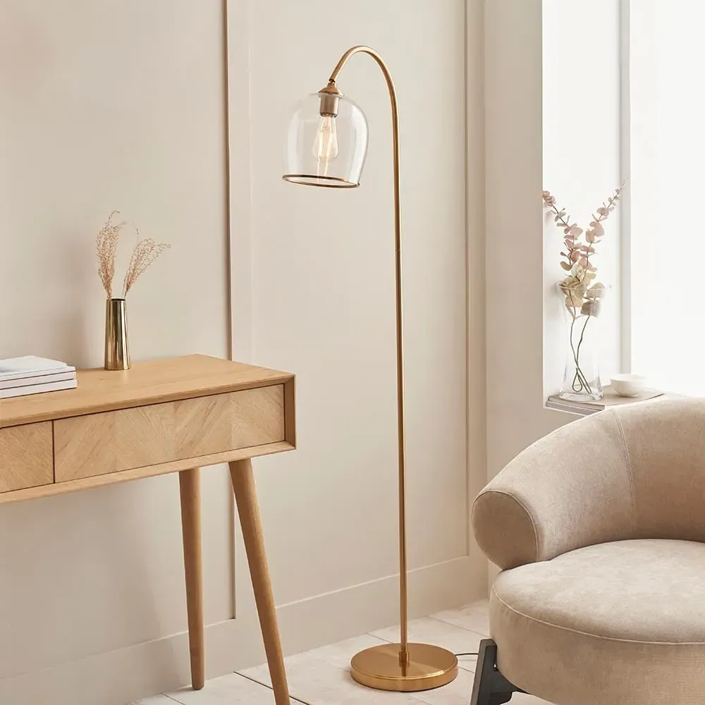 Aiken Clear Glass Floor Lamp - Brushed Aged Brass