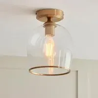 Aiken Clear Glass Flush Ceiling Light - Brushed Aged Brass