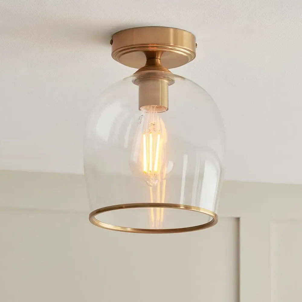 Aiken Clear Glass Flush Ceiling Light - Brushed Aged Brass image
