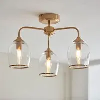 Aiken Clear Glass Semi Flush Ceiling Light - Brushed Aged Brass
