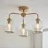 Aiken Clear Glass Semi Flush Ceiling Light - Brushed Aged Brass