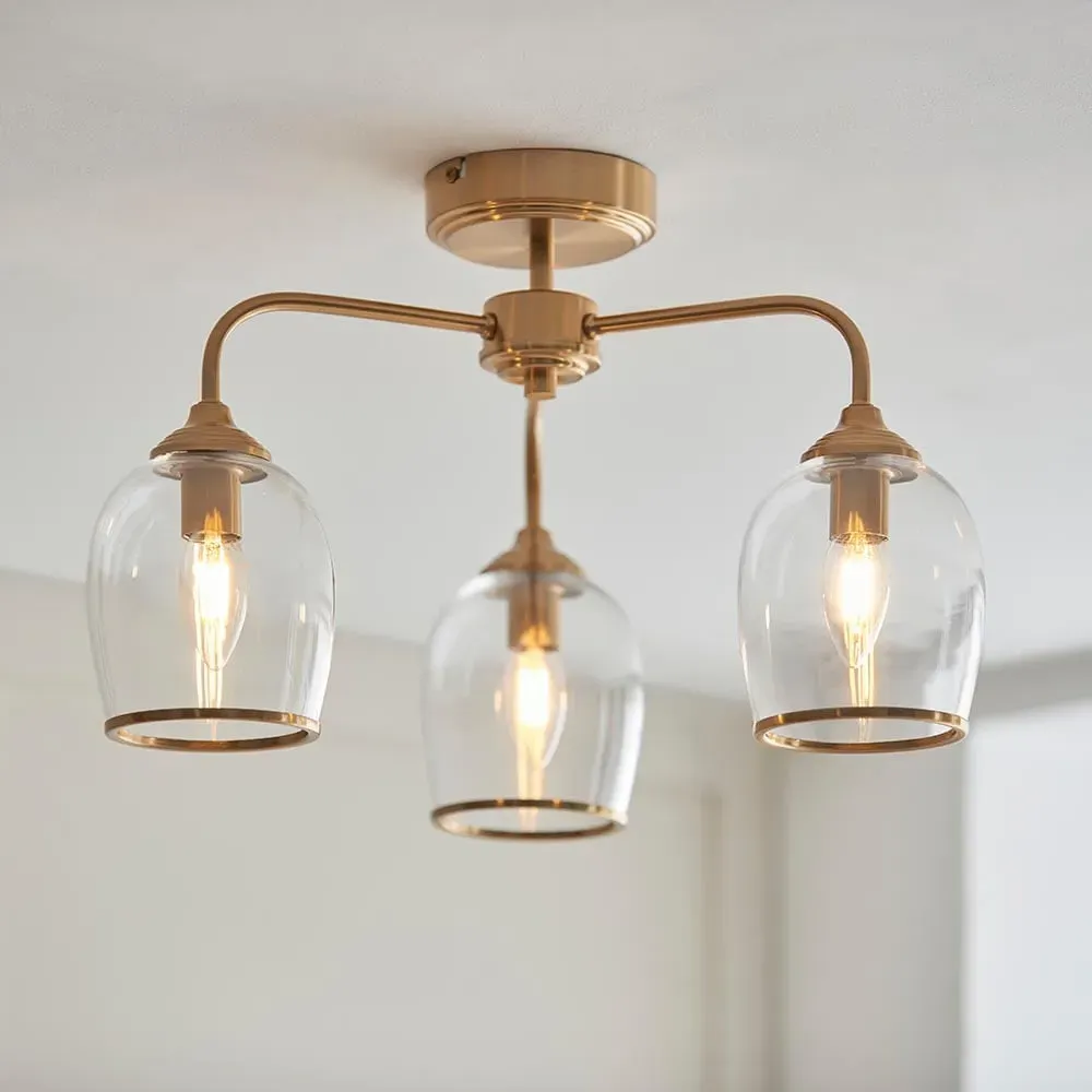 Aiken Clear Glass Semi Flush Ceiling Light - Brushed Aged Brass image