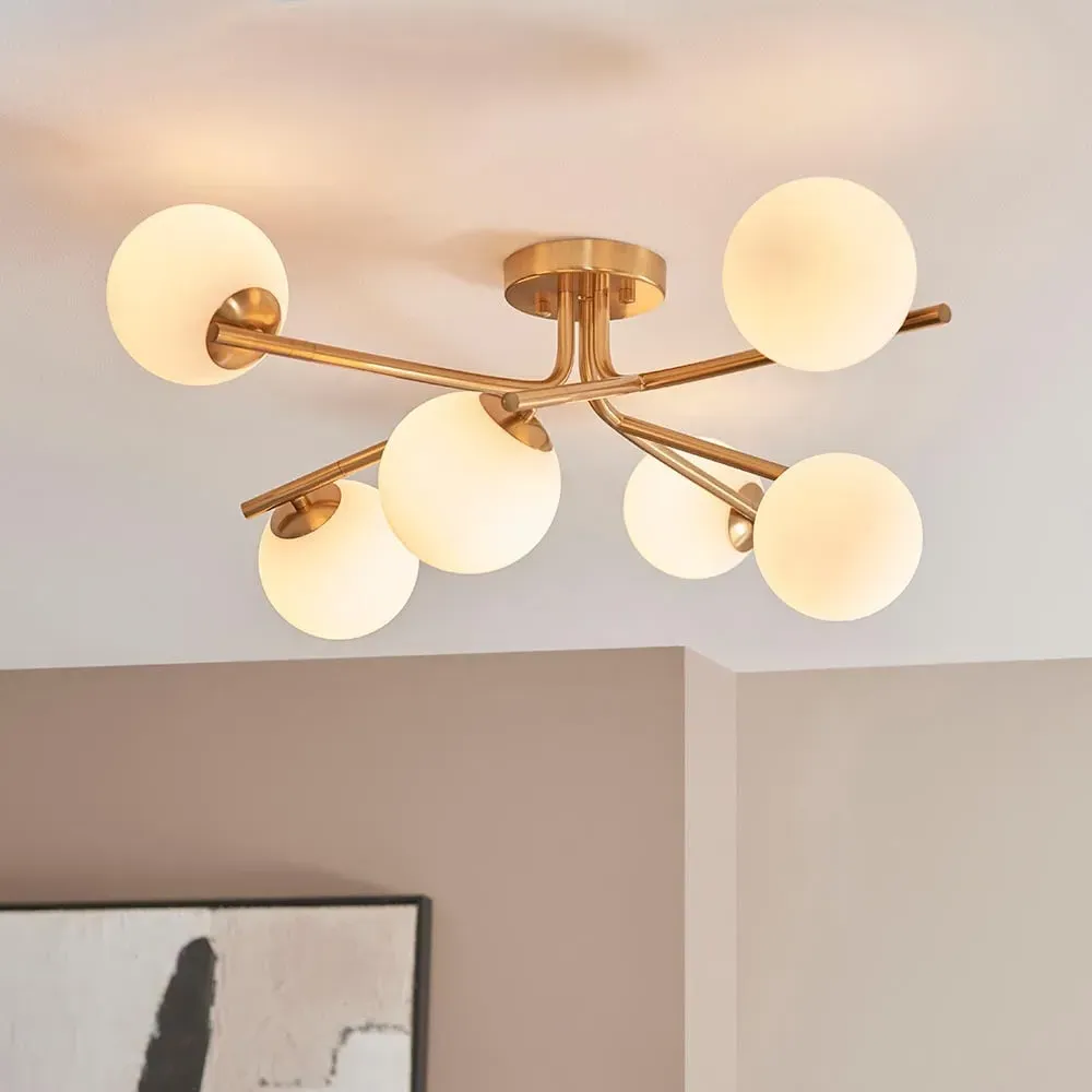 Aiken Glass 6 Light Pendant Ceiling Light - Brushed Aged Brass image