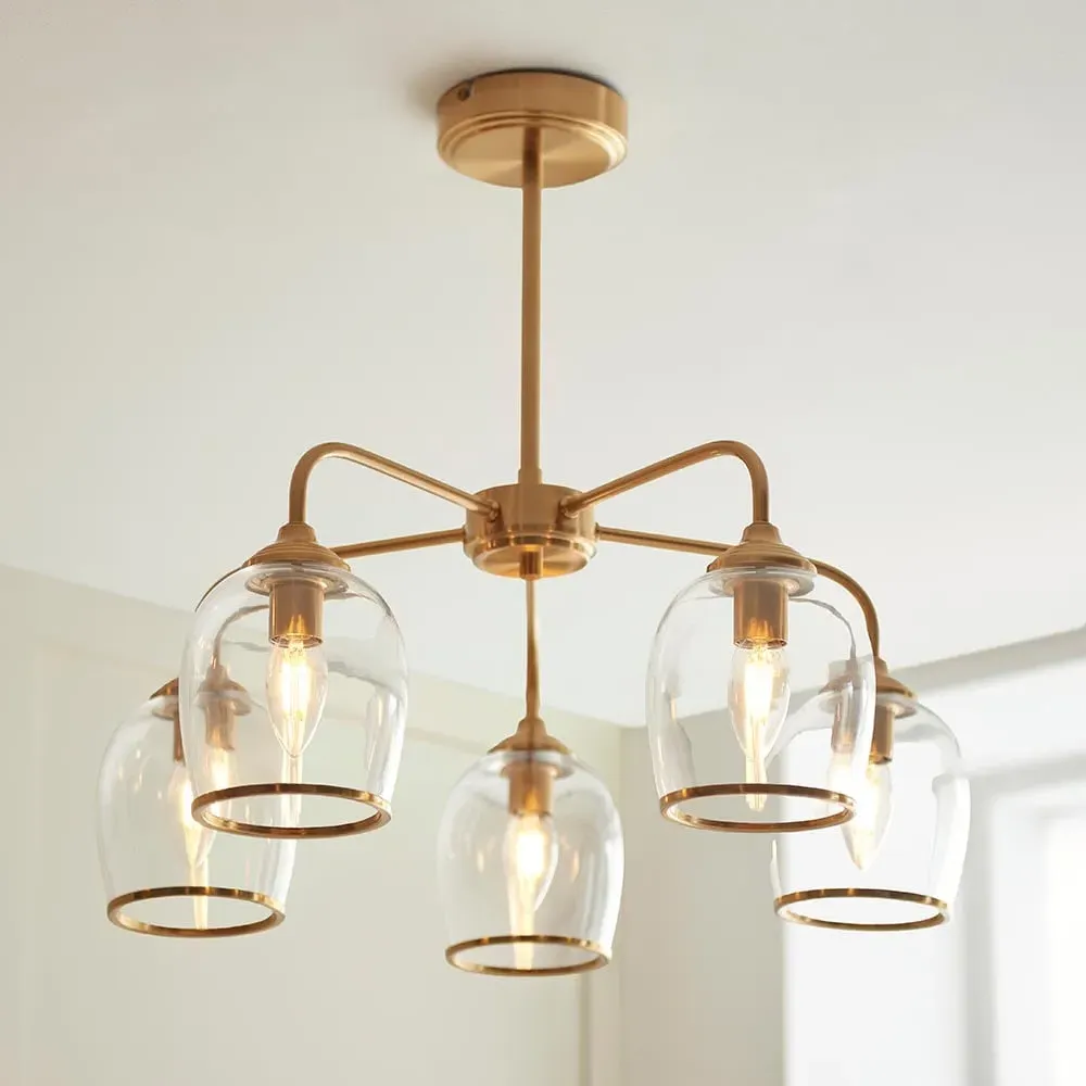 Aiken Glass Semi Flush Pendant Ceiling Light - Brushed Aged Brass