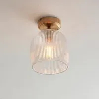Aiken Ribbed Glass Flush Ceiling Light - Brushed Aged Brass
