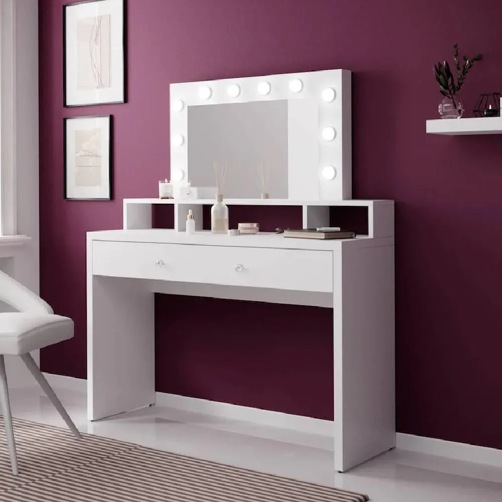 Aiken Wooden Dressing Table with LED Mirror - White Gloss