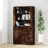 Ailie Highboard with 3 Drawers 2 Shelves - Smoked Oak, Engineered Wood