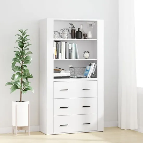 Ailie Highboard with 3 Drawers 2 Shelves - White, Engineered Wood image