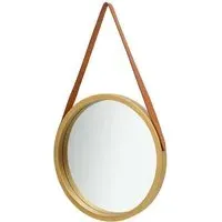 Ailie Medium Round Wall Mirror with Faux Leather Strap - Gold