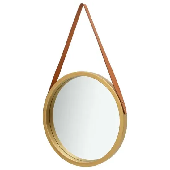 Ailie Medium Round Wall Mirror with Faux Leather Strap - Gold