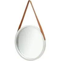 Ailie Medium Round Wall Mirror with Faux Leather Strap - Silver