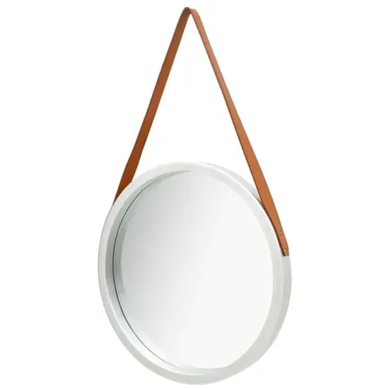 Ailie Medium Round Wall Mirror with Faux Leather Strap - Silver