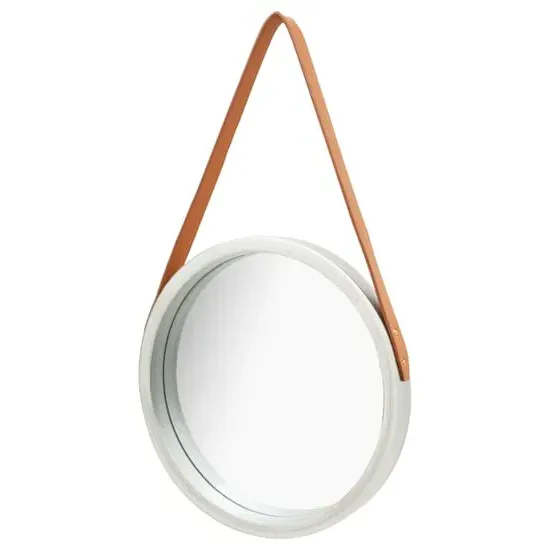 Ailie Small Round Wall Mirror with Faux Leather Strap - Silver image