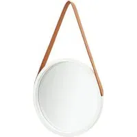 Ailie Small Round Wall Mirror with Faux Leather Strap - White