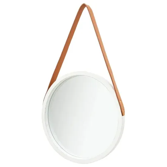 Ailie Small Round Wall Mirror with Faux Leather Strap - White