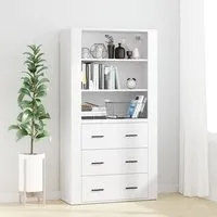 Ailie Highboard with 3 Drawers 2 Shelves - White, Engineered Wood alternate view