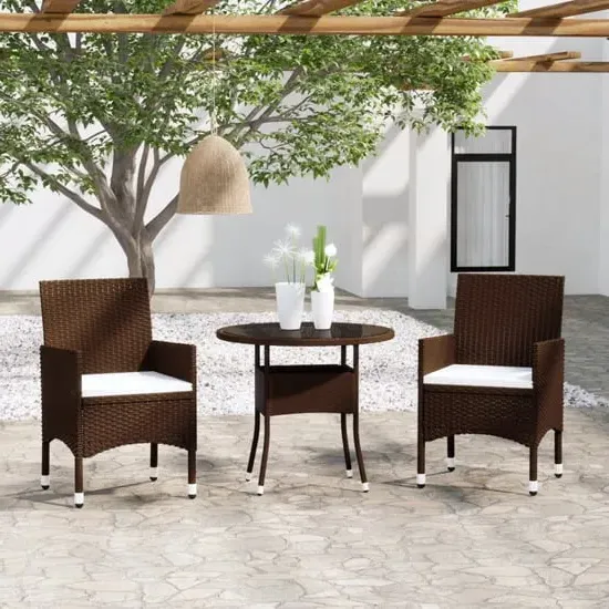 Ailis Large 3 Piece Garden Bistro Set - Brown, Poly Rattan