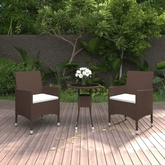 Ailis Small 3 Piece Garden Bistro Set - Brown, Poly Rattan image