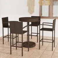 Aimee Outdoor Round Bar Table with 4 Stools - Brown, PE Rattan alternate view