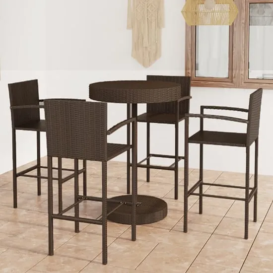 Aimee Outdoor Round Bar Table with 4 Stools - Brown, PE Rattan product