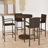 Aimee Round Bar Table with 4 Stools - Brown, Poly Rattan