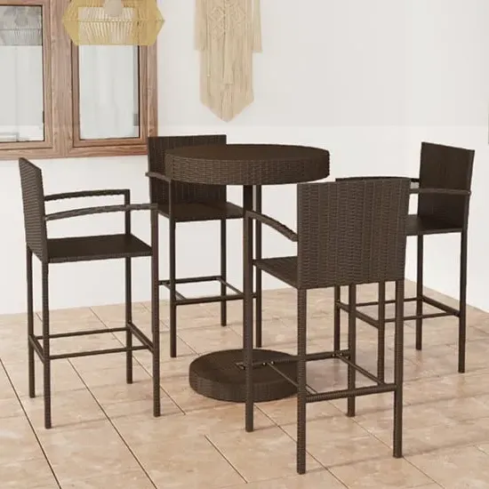 Aimee Round Bar Table with 4 Stools - Brown, Poly Rattan