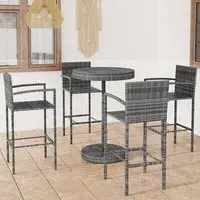 Aimee Round Bar Table with 4 Stools - Grey, Poly Rattan