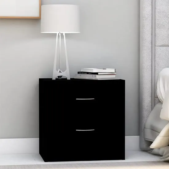 Aimo Bedside Cabinet with 2 Drawers - Black, Engineered Wood