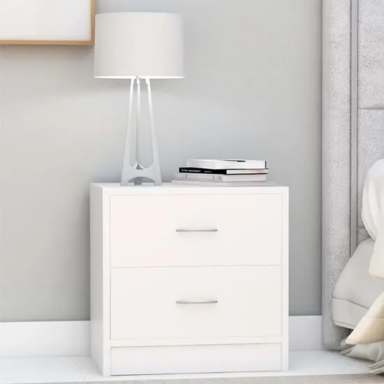 Aimo Bedside Cabinet with 2 Drawers - White, Engineered Wood