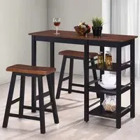 Ainhoa Bar Table with 2 Stools Set - Brown, Wood
