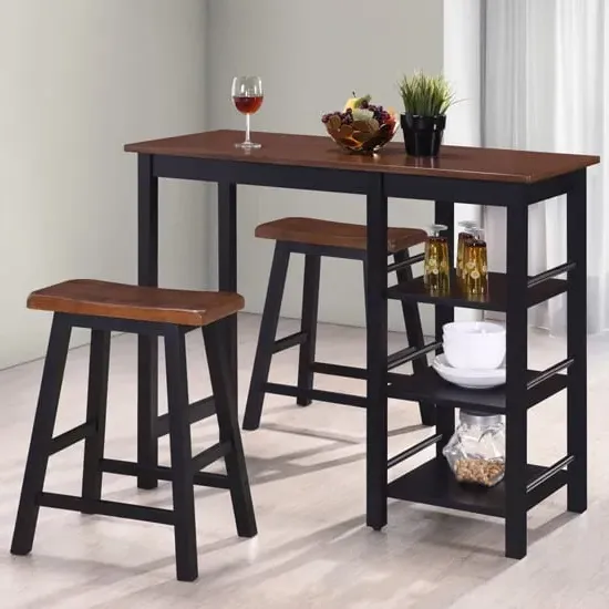 Ainhoa Bar Table with 2 Stools Set - Brown, Wood