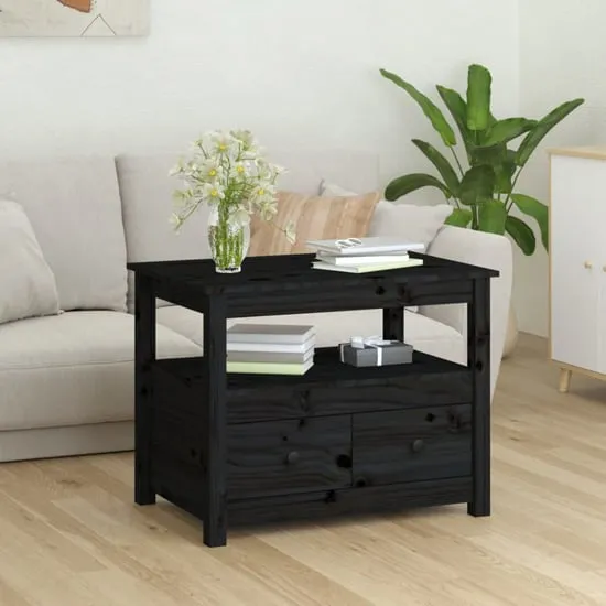 Aitla Coffee Table with 2 Drawers - Black, Pine Wood