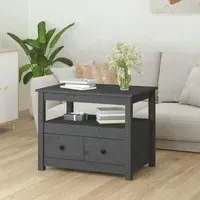 Aitla Coffee Table with 2 Drawers - Grey, Pine Wood