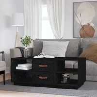 Aivar Coffee Table with 2 Drawers - Black, Pine Wood