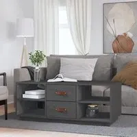 Aivar Coffee Table with 2 Drawers - Grey, Pine Wood