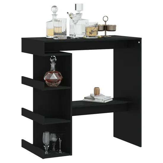 Aiza Bar Table with Storage Rack - Black, Engineered Wood