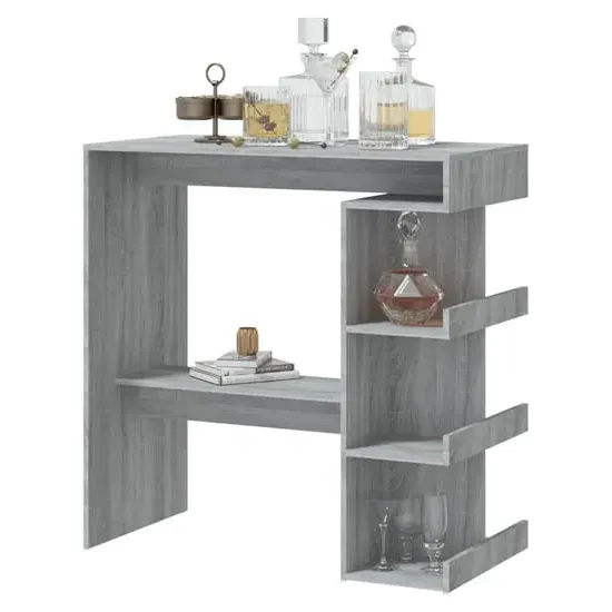 Aiza Bar Table with Storage Rack - Grey Sonoma, Engineered Wood product