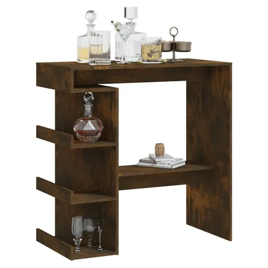 Aiza Bar Table with Storage Rack - Smoked Oak, Engineered Wood